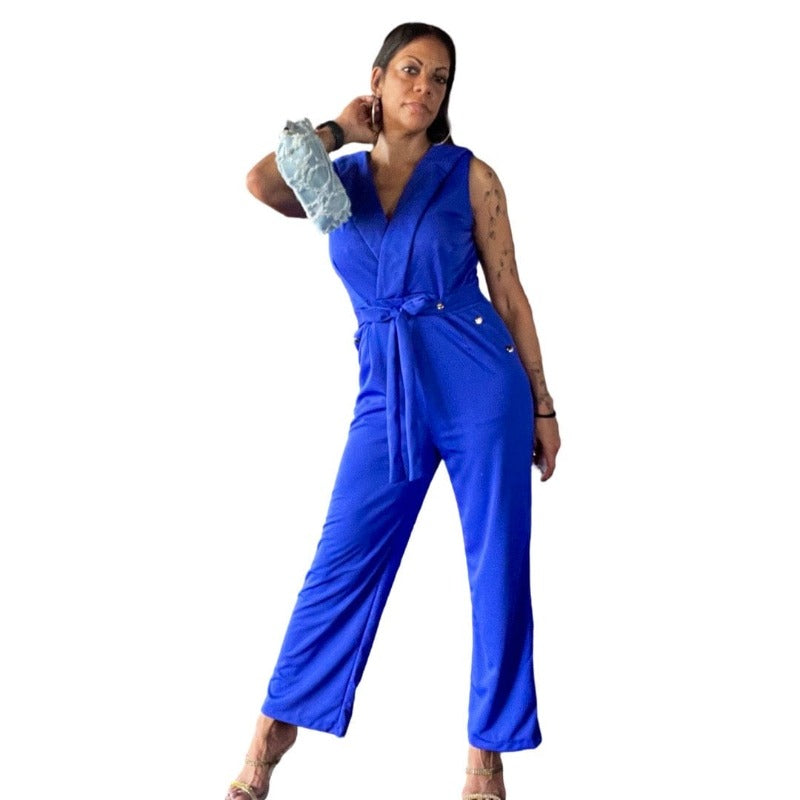 Women One Piece Tie Weight Jumpsuit Alpha C Apparel Blue / Small