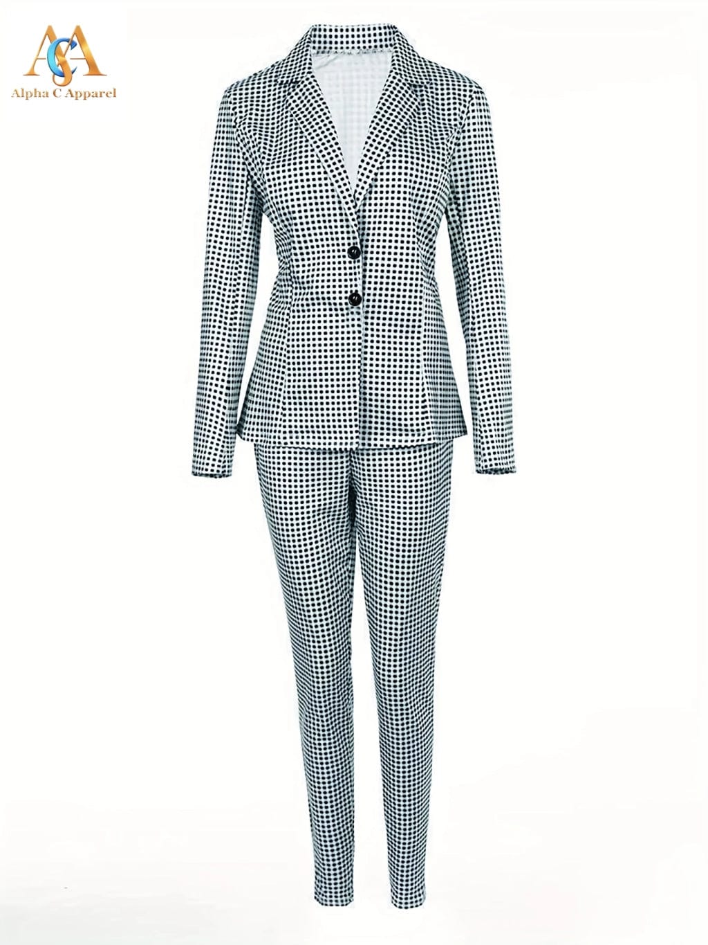 Women's Plaid Print Two-Piece Set business suit Alpha C Apparel