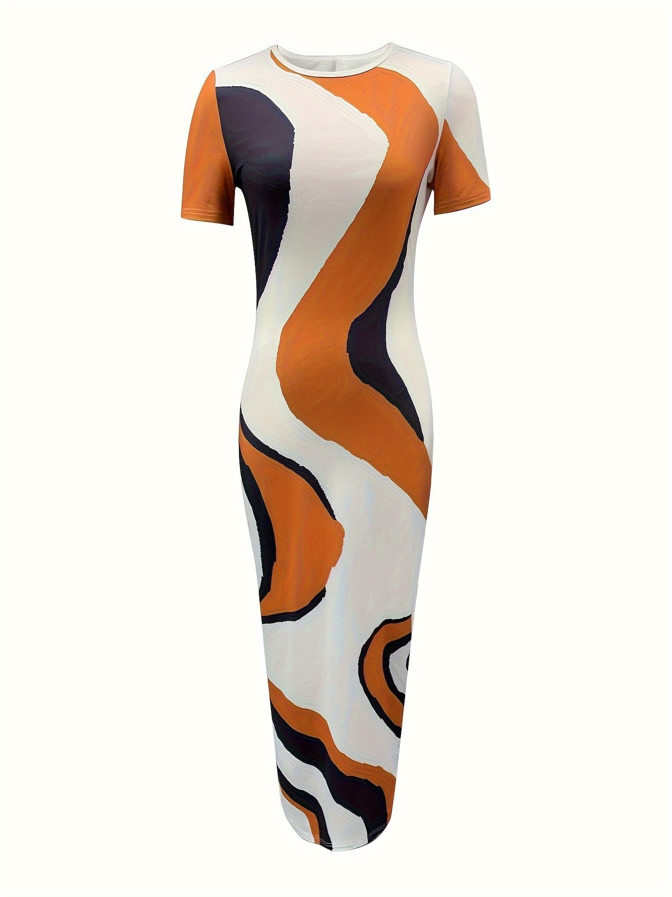 Alpha C Apparel Women's Elegant Abstract Print Bodycon Dress - Short Sleeve Crew Neck Design Casual dress Alpha C Apparel