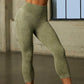 wholesale sport tops womens gym scrunch bum leggings sets ribbed seamless yoga set Alpha C Apparel customize / ArmyGreen-leggings