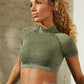 wholesale sport tops womens gym scrunch bum leggings sets ribbed seamless yoga set Alpha C Apparel customize / ArmyGreen-Short sleeve