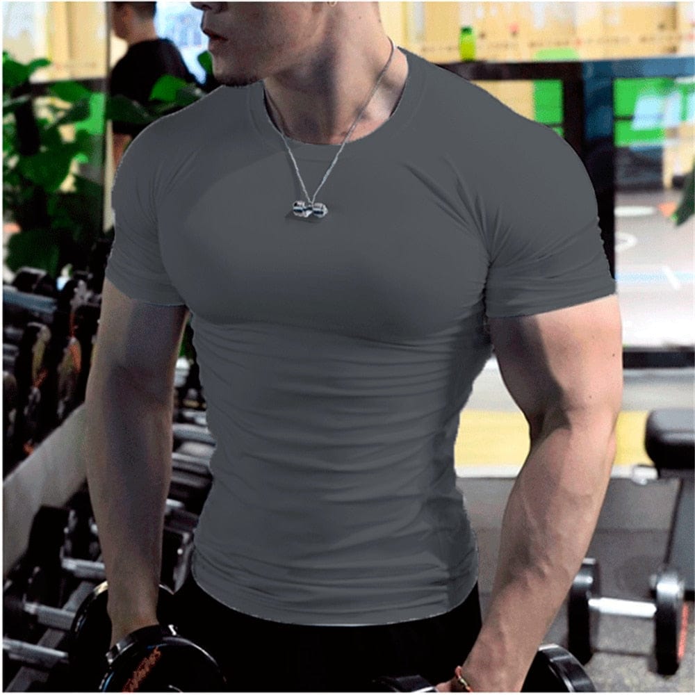 Summer Short Sleeve Fitness T Shirt Running Sport Gym Muscle T-shirts Oversized Workout Casual Shirt Alpha C Apparel dark grey / S