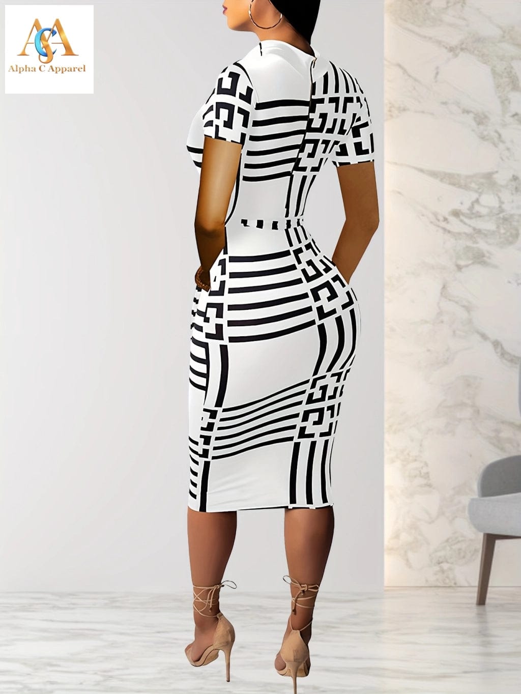 Stylish Geo Print Bodycon Dress - Comfortable & Chic for Spring/Summer! dress Alpha C Apparel