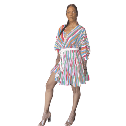 Women Wide Colorful V NeckDress Dresses Alpha C Apparel Multi / Small