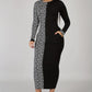 Geo Print Contrast Dress, Elegant Long Sleeve Bodycon Dress, Women's Clothing Alpha C Apparel