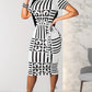 Geo Print Mock Neck Dress, Casual Short Sleeve Mid Bodycon Dress, Women's Clothing Alpha C Apparel