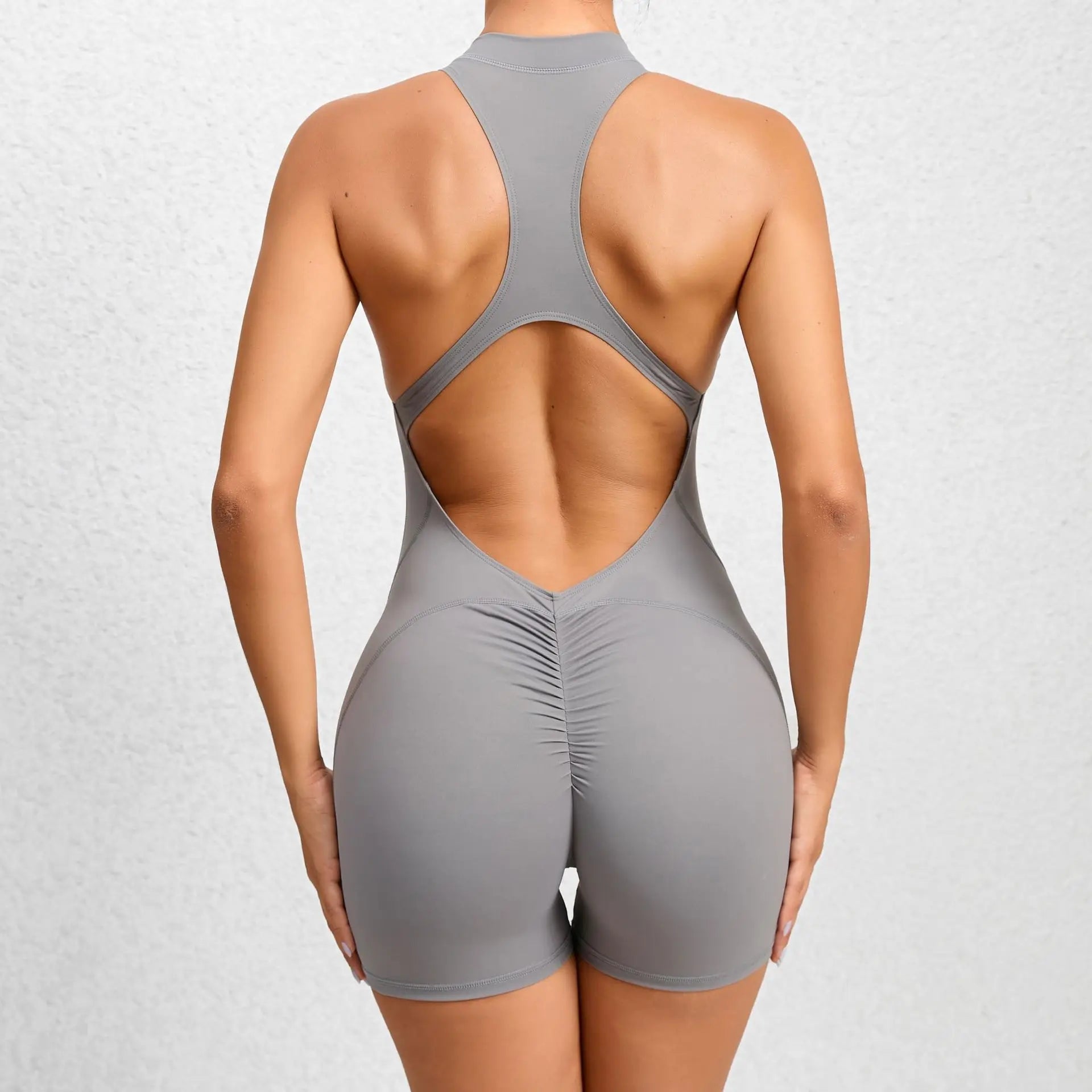 Zipper Sporty Jumpsuit Woman Lycra Short Fitness Gym Overalls 2023 New Workout Clothes for Women Sport Set Yoga Clothing Blue Alpha C Apparel gray / S