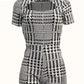 Houndstooth Cut Out Romper Jumpsuit Alpha C Apparel