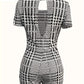 Houndstooth Cut Out Romper Jumpsuit Alpha C Apparel