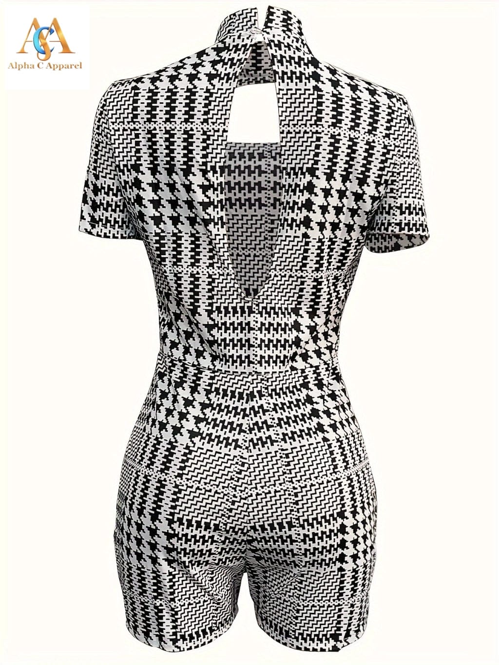 Houndstooth Cut Out Romper Jumpsuit Alpha C Apparel