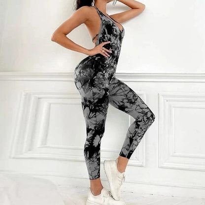 Women's Tracksuits Backless Yoga Set Sleeveless Sports Jumpsuit One Piece Yoga Set for Fitness Gym Workout Clothes Active Wear Alpha C Apparel Jumpsuit grey / XS