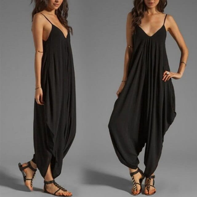 Women Spaghetti Strap Harem Jumpsuit jumpsuit Alpha C Apparel L / BLACK