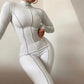 Alpha C Ribbed Turtleneck Long Sleeve Women Jumpsuit jumpsuit Alpha C Apparel white / L