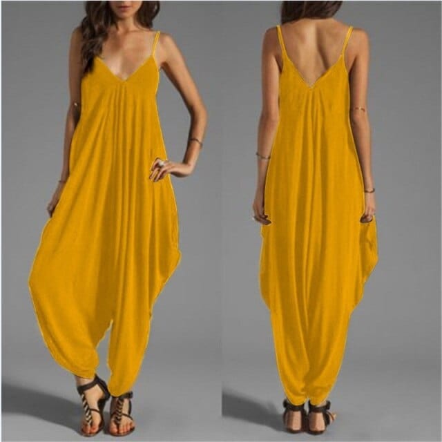 Women Spaghetti Strap Harem Jumpsuit jumpsuit Alpha C Apparel XL / YELLOW