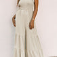 Black Tie Straps Shirred Casual Tiered Wide Leg Jumpsuit Jumpsuits & Rompers Alpha C Apparel Apricot / S