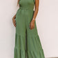 Black Tie Straps Shirred Casual Tiered Wide Leg Jumpsuit Jumpsuits & Rompers Alpha C Apparel Green / S
