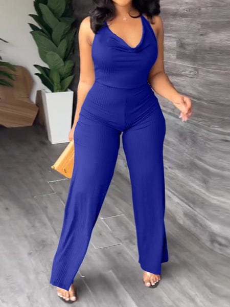 V-Pile Tie - Up Backless Casual Wide-Leg Jumpsuit
 HWUBKQ2MHQ Jumpsuits Alpha C Apparel S / L415 Royal Blue