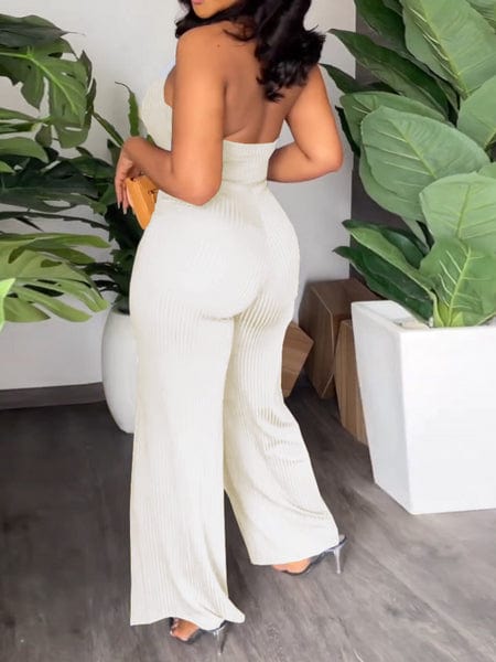 V-Pile Tie - Up Backless Casual Wide-Leg Jumpsuit
 HWUBKQ2MHQ Jumpsuits Alpha C Apparel