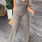 V-Pile Tie - Up Backless Casual Wide-Leg Jumpsuit
 HWUBKQ2MHQ Jumpsuits Alpha C Apparel