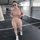 Winter Fitness 2 Two Piece Set Women Lounge wear Long Sleeve Crop Top + Leggings Bodycon Tracksuit Women Outfits Jogging Femme Alpha C Apparel Khaki / XS