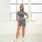 Women Yoga Shorts Set Running Compression Sport Seamless Yoga Set Alpha C Apparel L / short sleeve+shorts (grey)