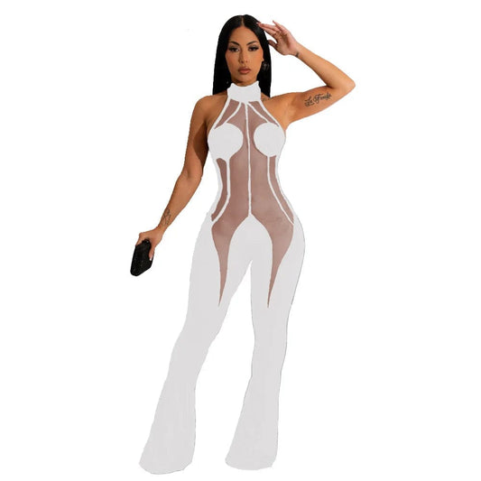 LEOSD Jumpsuit Women 2023 New Mesh Splicing One-piece Pants Jumpsuit Sexy See-through Night Club Outfit Women Jumpsuit Alpha C Apparel