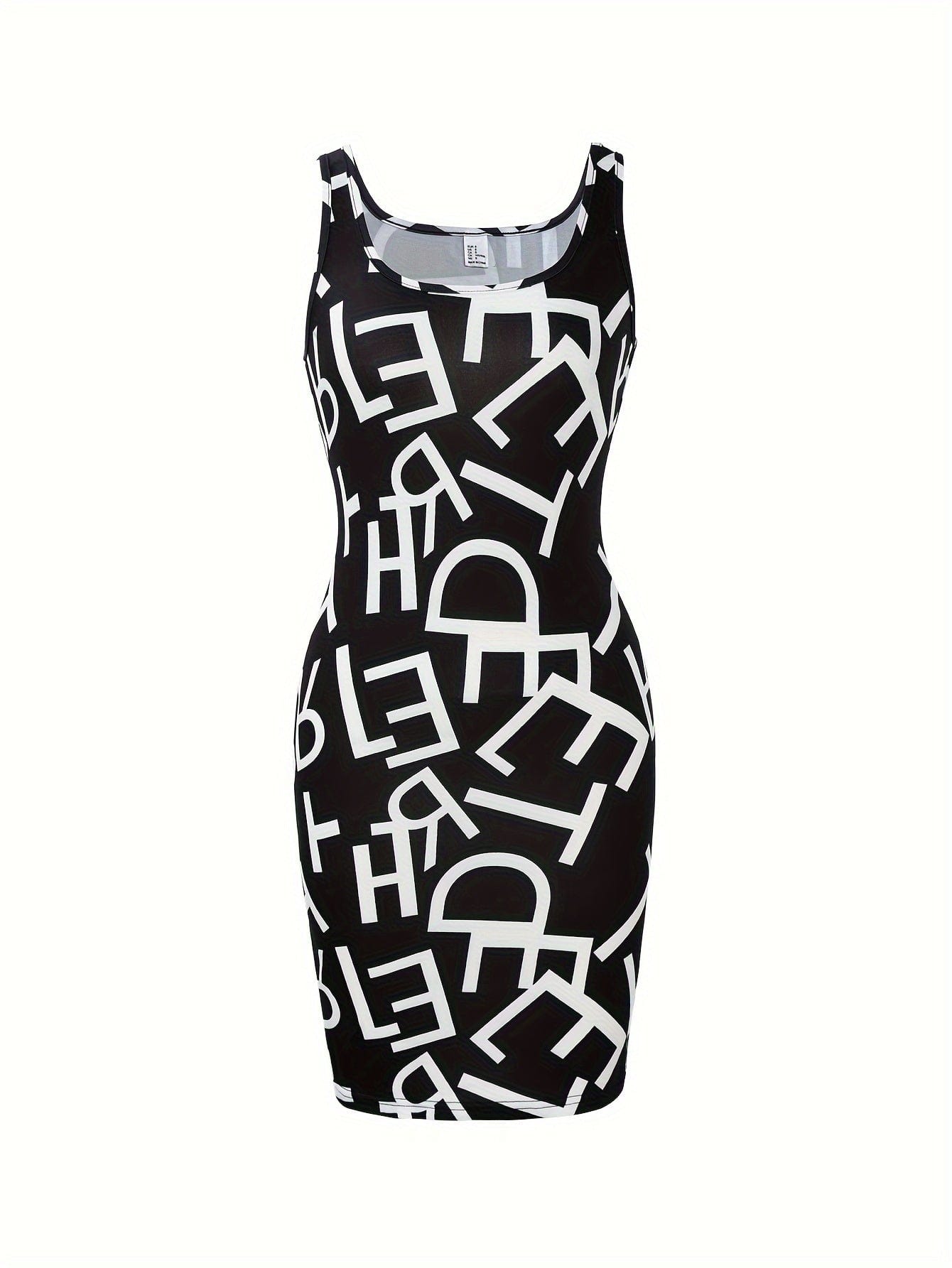 Letter Print Scoop Neck Dress, Y2K Sleeveless Bodycon Tank Dress, Women's Clothing Alpha C Apparel