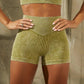 wholesale sport tops womens gym scrunch bum leggings sets ribbed seamless yoga set Alpha C Apparel M / Grass green-shorts