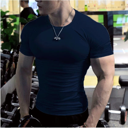 Summer Short Sleeve Fitness T Shirt Running Sport Gym Muscle T-shirts Oversized Workout Casual Shirt Alpha C Apparel navy / S