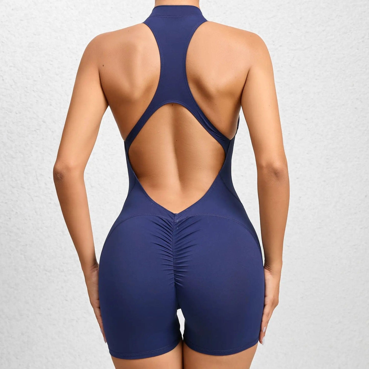 Zipper Sporty Jumpsuit Woman Lycra Short Fitness Gym Overalls 2023 New Workout Clothes for Women Sport Set Yoga Clothing Blue Alpha C Apparel navy / S