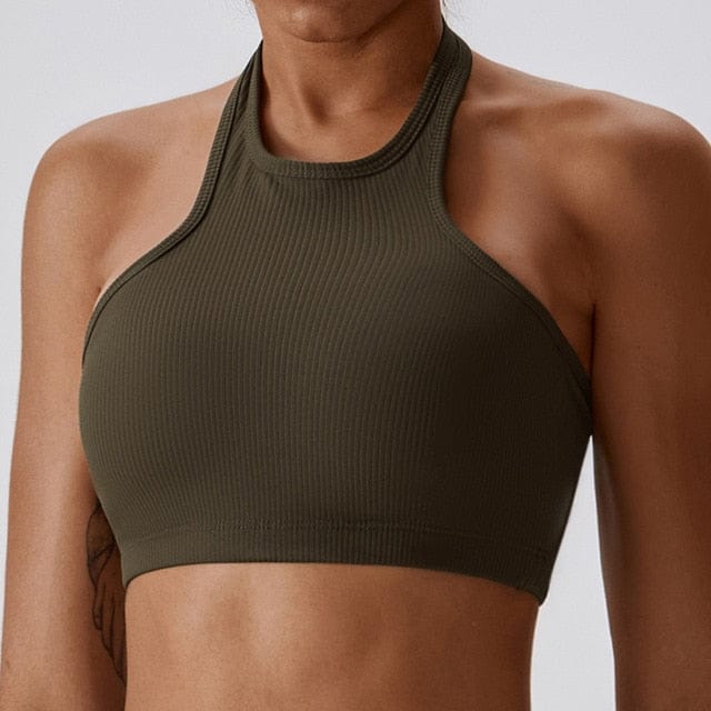 Women Breathable Yoga Bra Running Vest Gym Wear Women Sports Bra Top Underwear Sport Tops Push Up Fitness Yoga Bra Alpha C Apparel Olive green / China / S