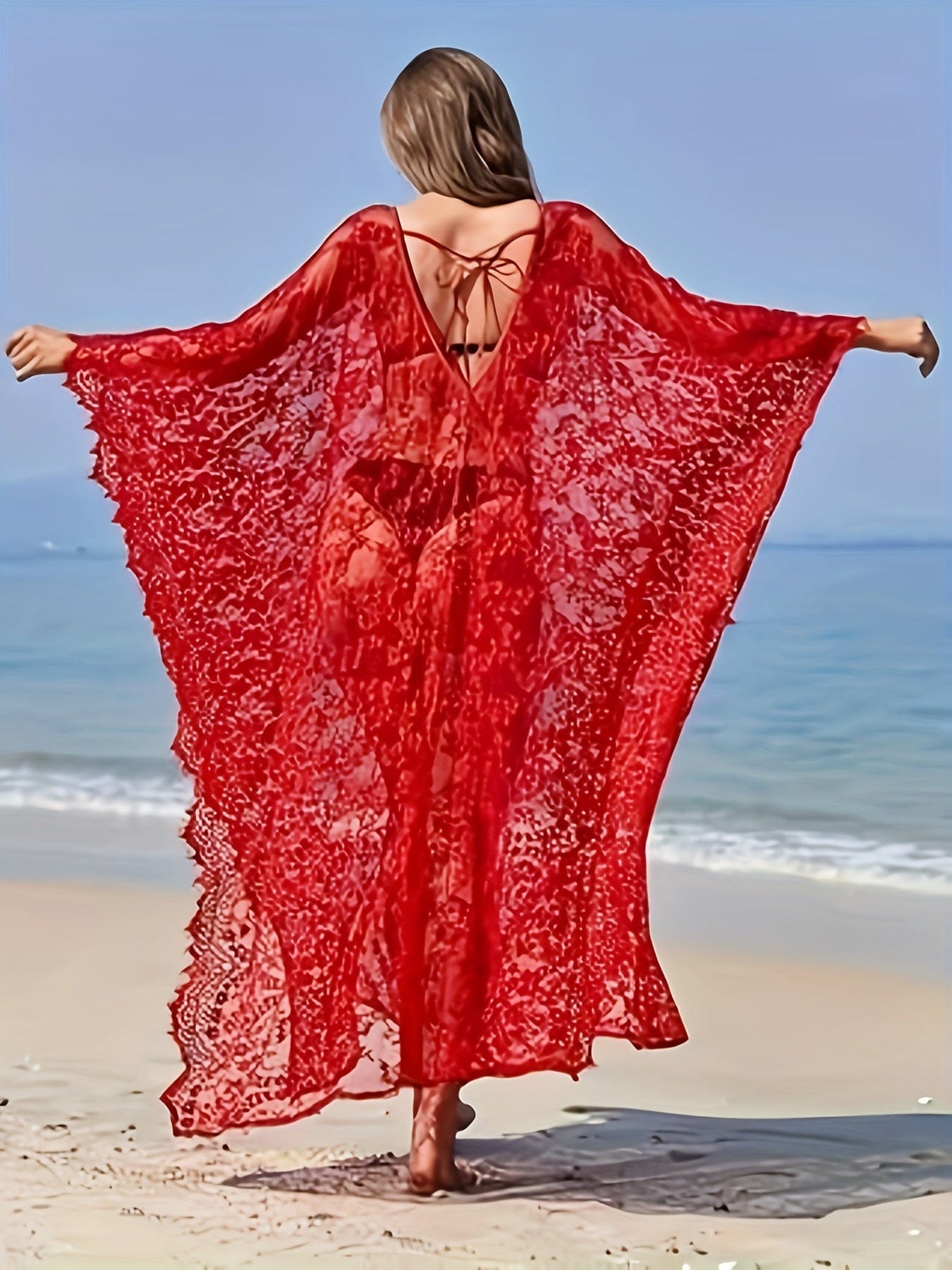 Stunning Lace Beach Kaftan - Sexy, Semi-Sheer Swimwear for Women! Alpha C Apparel One-size / Red