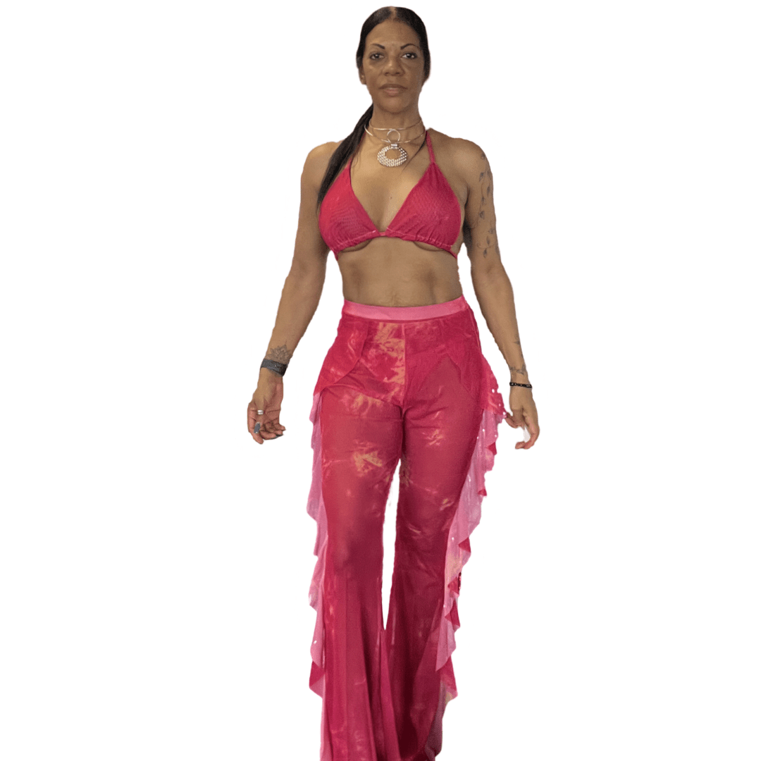 Women 2 Piece Beach Bikini Top and Pants Alpha C Apparel Pink / Small