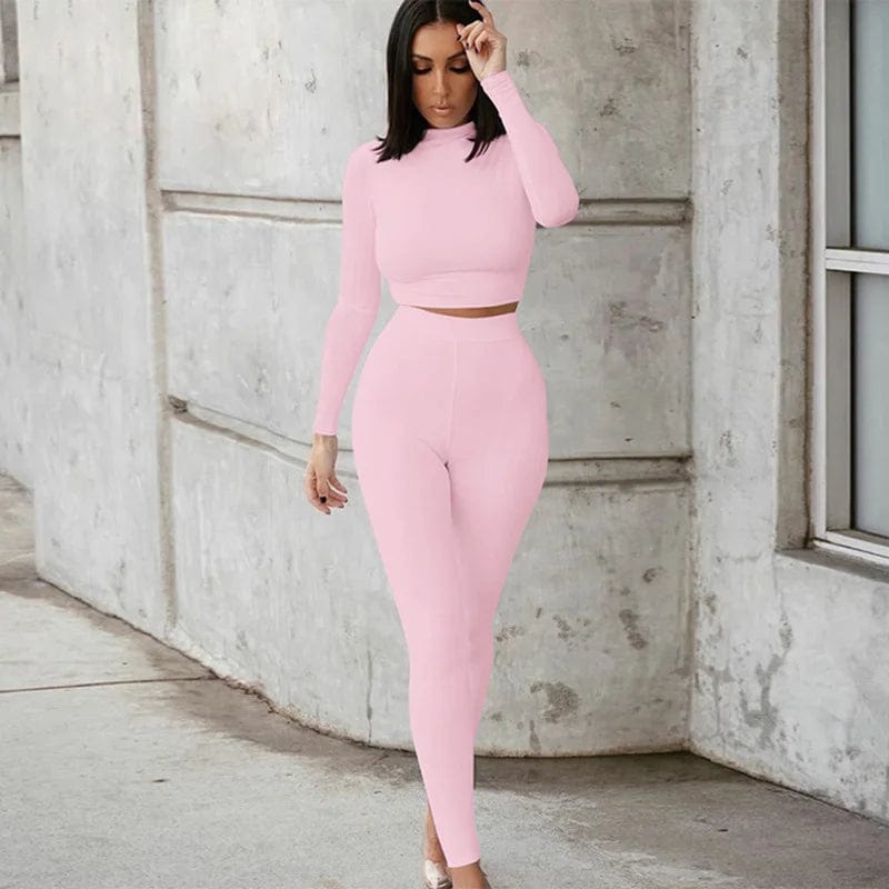 Winter Fitness 2 Two Piece Set Women Lounge wear Long Sleeve Crop Top + Leggings Bodycon Tracksuit Women Outfits Jogging Femme Alpha C Apparel Pink / XS