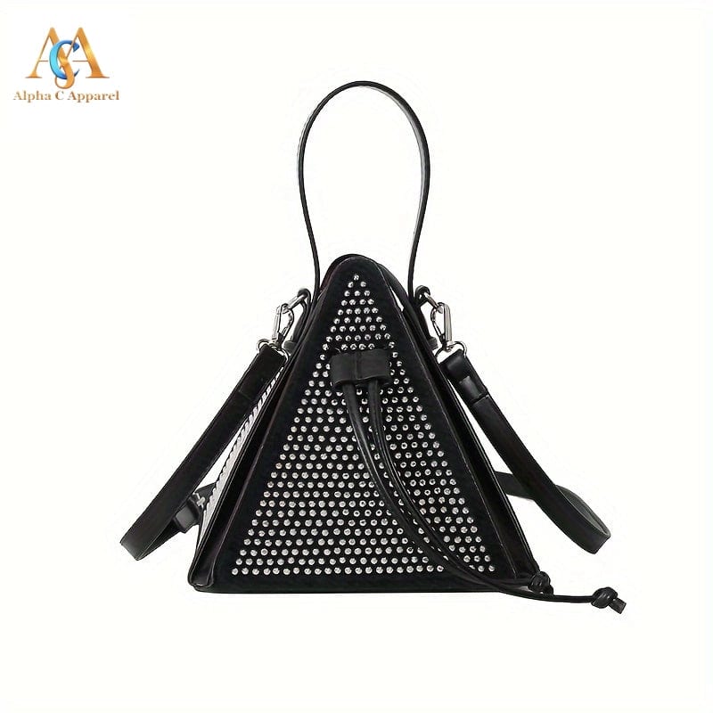 Elegant Rhinestone Triangle Bag purse Alpha C Apparel Black