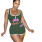Summer pink 2 piece workout set women stretchy crop top Alpha C Apparel S / Army Green