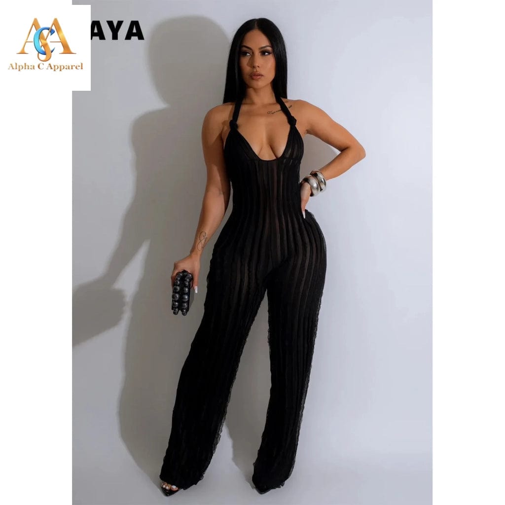 Chic Ruffles Halter Jumpsuit Alpha C Apparel S / Black