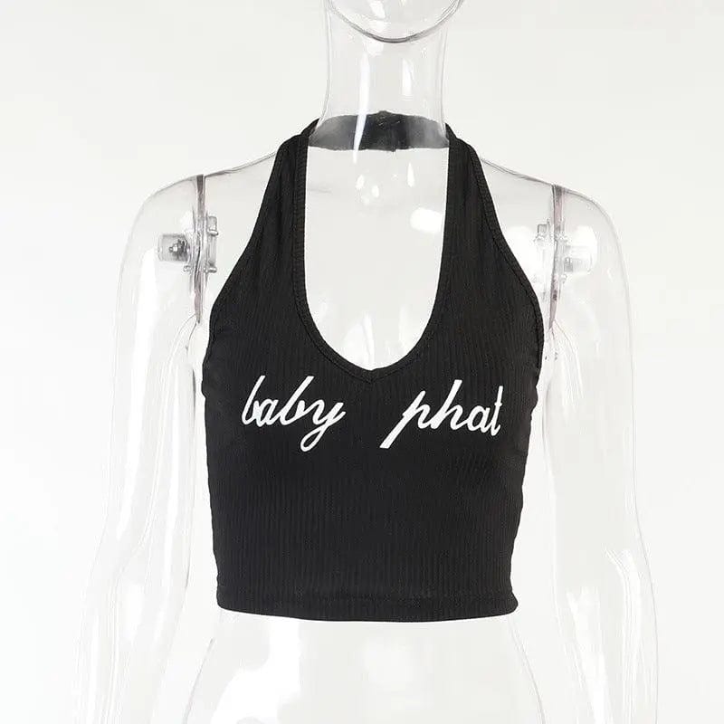 YD - Digital printing U-neck sexy halter lace up sleeveless crop top backless knitting tops high quality gym crop top Alpha C Apparel S / Black