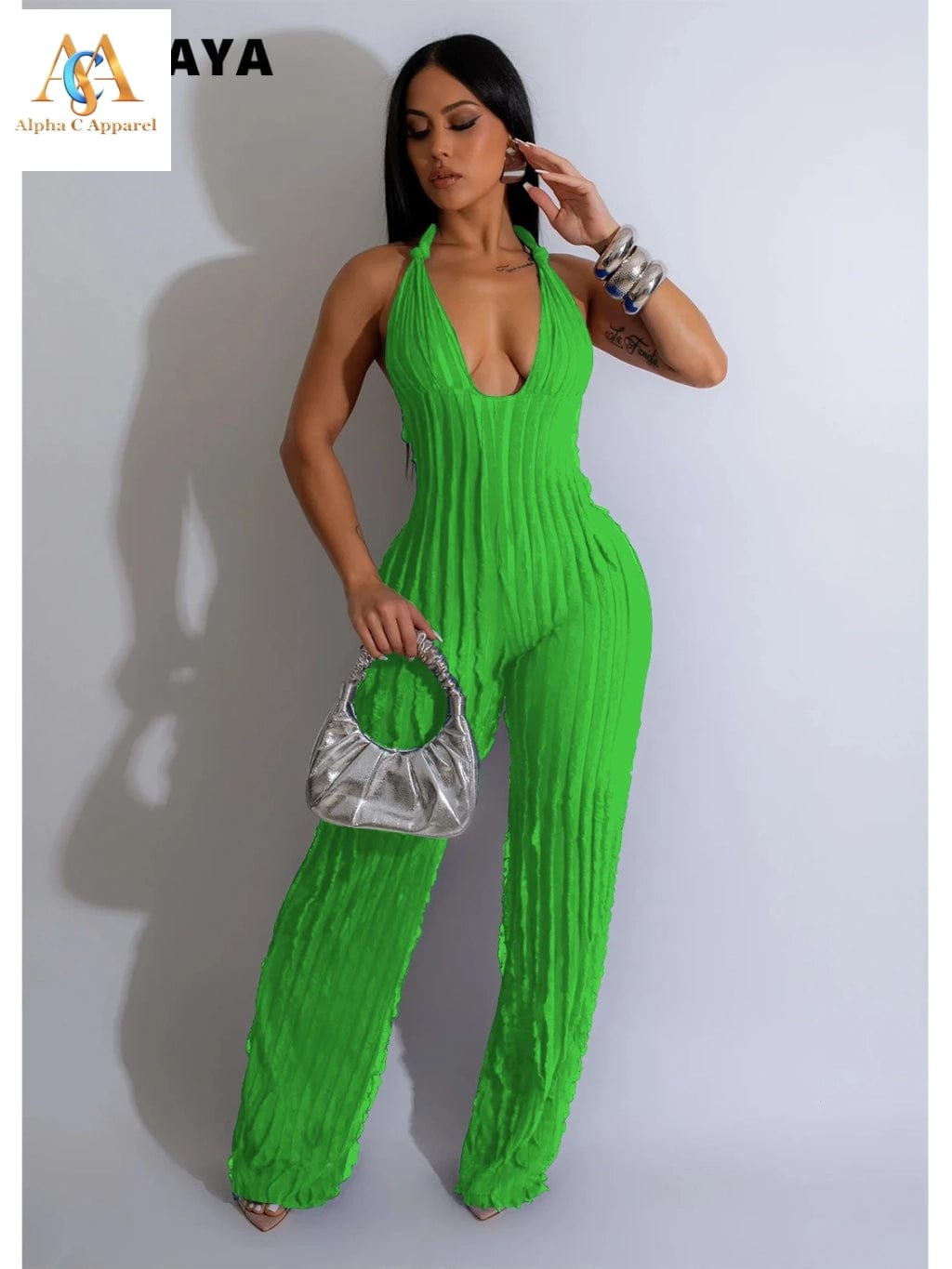 Chic Ruffles Halter Jumpsuit Alpha C Apparel S / Green