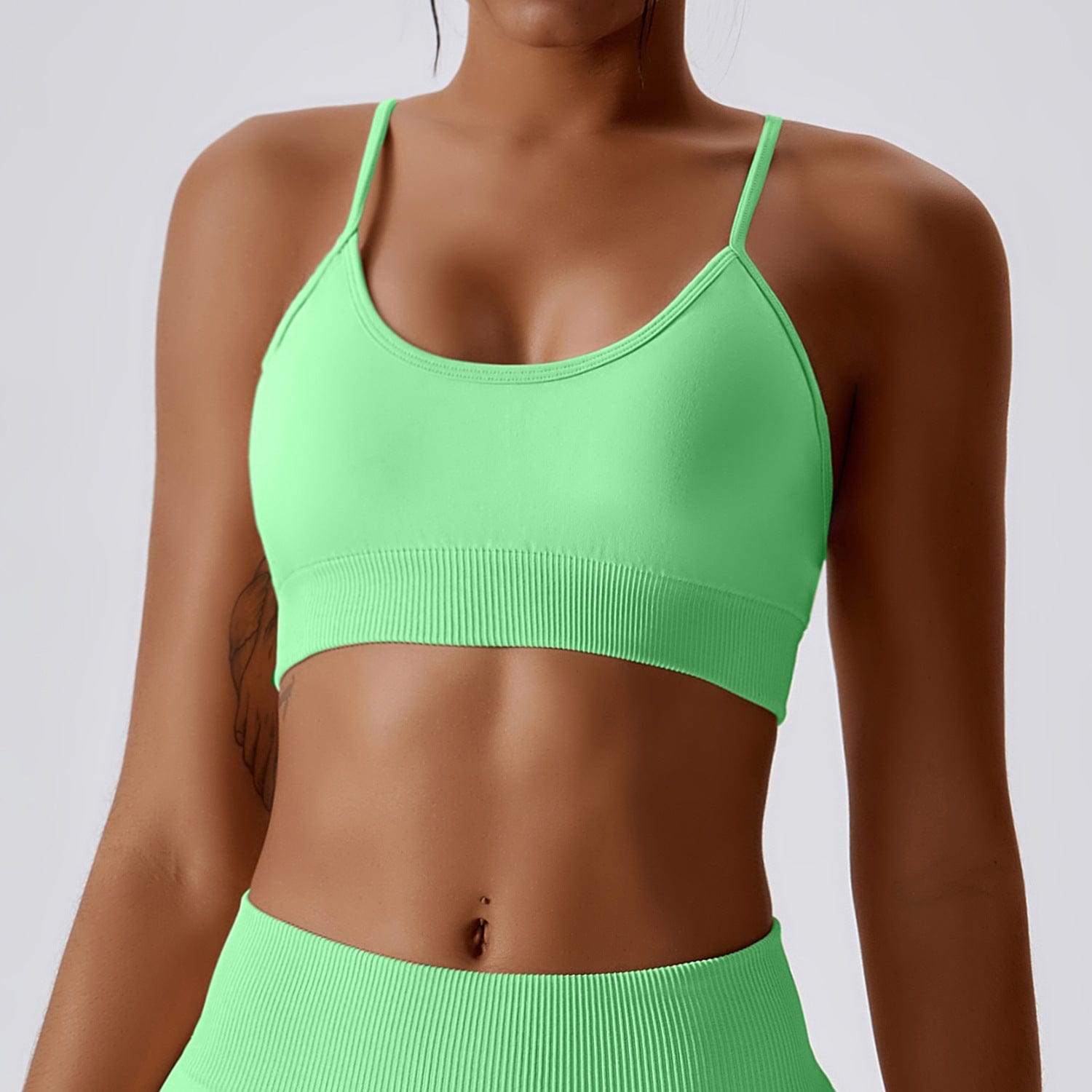 High Elastic Strappy Sports Seamless Yoga Wireless Bra Breathable Cross  Back Sport Bra Gym Fitness Sport Bra For Women Alpha C Apparel S / green