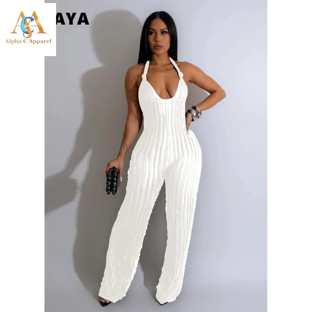 Chic Ruffles Halter Jumpsuit Alpha C Apparel S / White