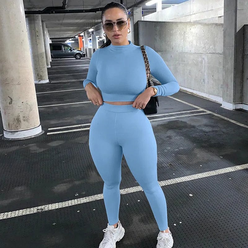 Winter Fitness 2 Two Piece Set Women Lounge wear Long Sleeve Crop Top + Leggings Bodycon Tracksuit Women Outfits Jogging Femme Alpha C Apparel Sky Blue / XS