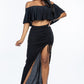 Solid Ity Off The Shoulder Ruffled Cropped Top And Ruched Maxi Skirt Two Piece Set Alpha C Apparel