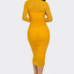 Solid Mesh Ruched Midi Dress Alpha C Apparel