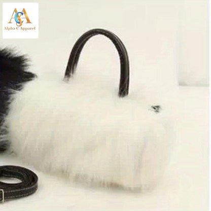 Luxury Fluffy Faux Fur Handbag Alpha C Apparel White