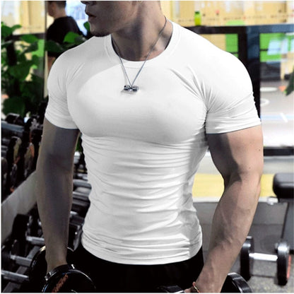 Summer Short Sleeve Fitness T Shirt Running Sport Gym Muscle T-shirts Oversized Workout Casual Shirt Alpha C Apparel white / S