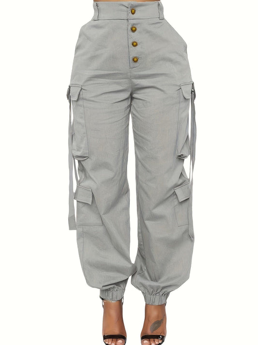 High Waist Jogger Pants - Alpha C Apparel, Solid Flap Pockets, Casual Spring/Fall women apparel Alpha C Apparel