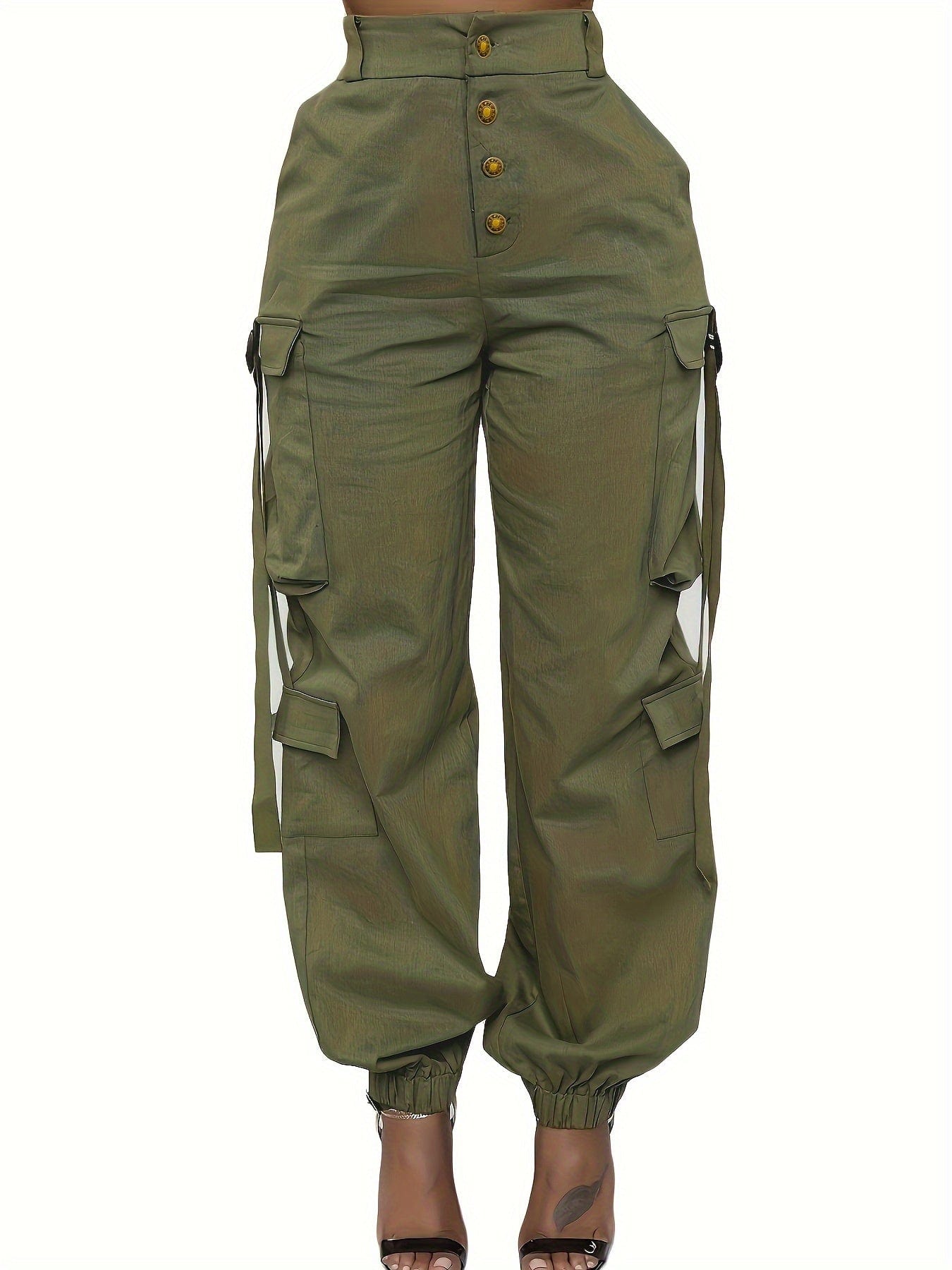 High Waist Jogger Pants - Alpha C Apparel, Solid Flap Pockets, Casual Spring/Fall women apparel Alpha C Apparel