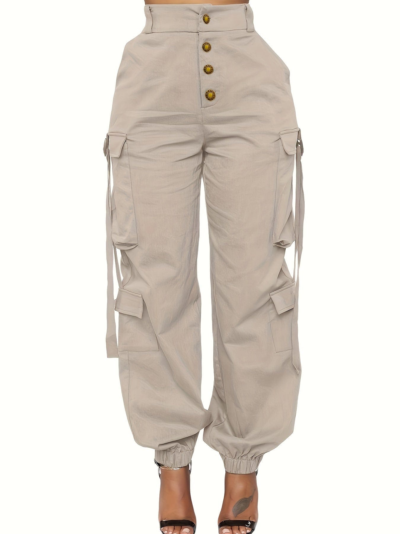 High Waist Jogger Pants - Alpha C Apparel, Solid Flap Pockets, Casual Spring/Fall women apparel Alpha C Apparel