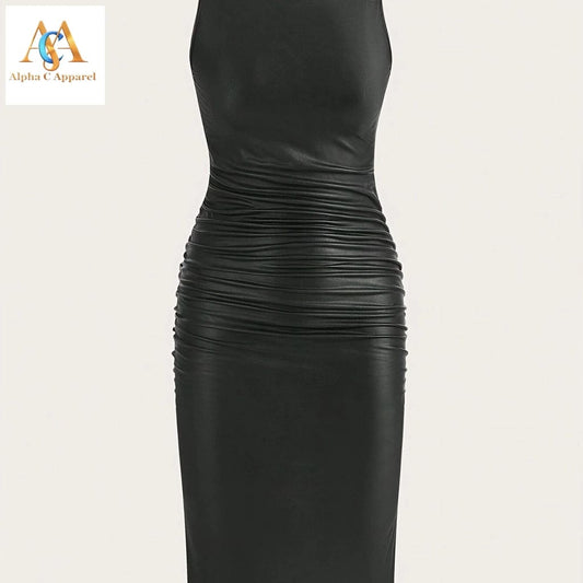 Stunning Sleeveless Sheath Dress - Elegant Crew Neck, Solid Color, Women's Clothing" "Get Ready to Turn Heads with our Elegant Sheath Dress - Perfect for Any Occasion! women clothing Alpha C Apparel S(4) / Black
